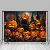 Aperturee Aperturee Spooky Jack O’ Lantern Forest Photography Backdrop Evil Carved Pumpkins in Dark Woods Haunted Halloween Photo Prop